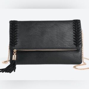 Mode Luxe Black Vegan Leather Clutch with Chain Strap